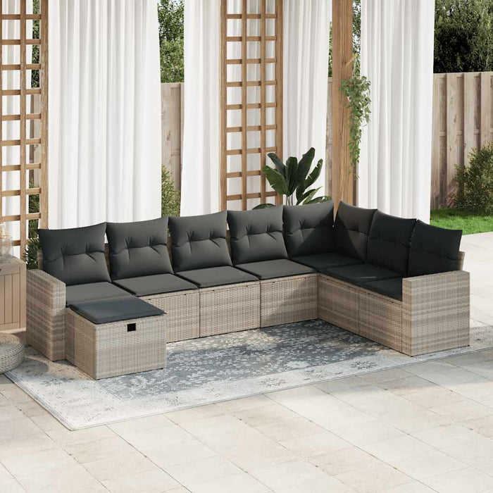 Set mobilier de grădină cu perne, 8 piese gri deschis poliratan - WALTI WALTI