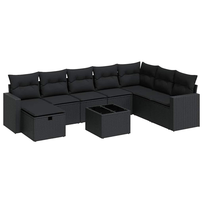 Set mobilier de grădină cu perne, 9 piese, negru, poliratan WALTI