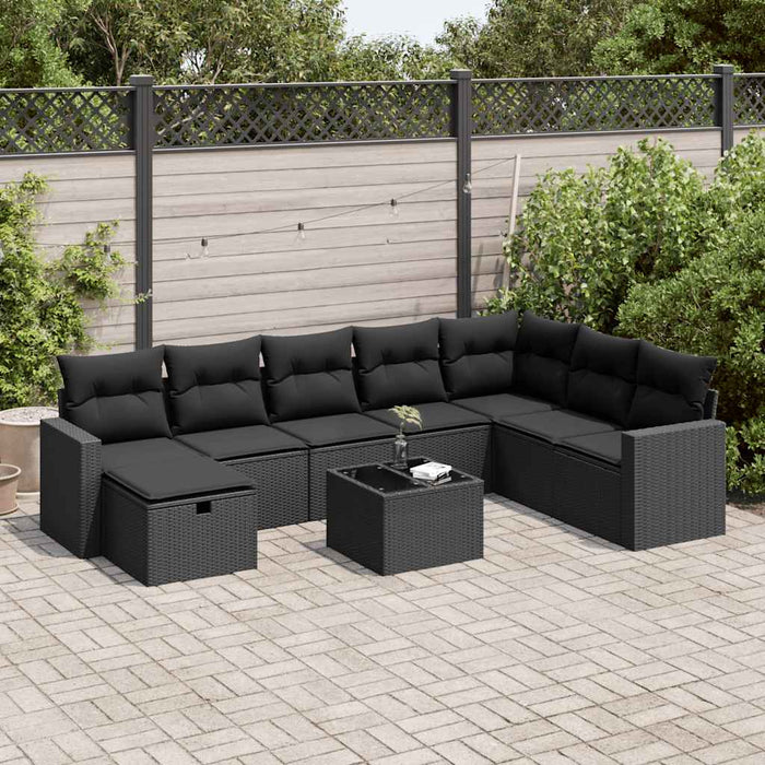 Set mobilier de grădină cu perne, 9 piese, negru, poliratan WALTI