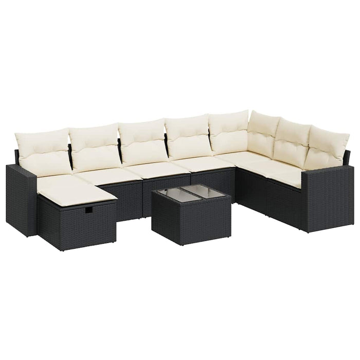 Set mobilier de grădină cu perne, 9 piese, negru, poliratan WALTI