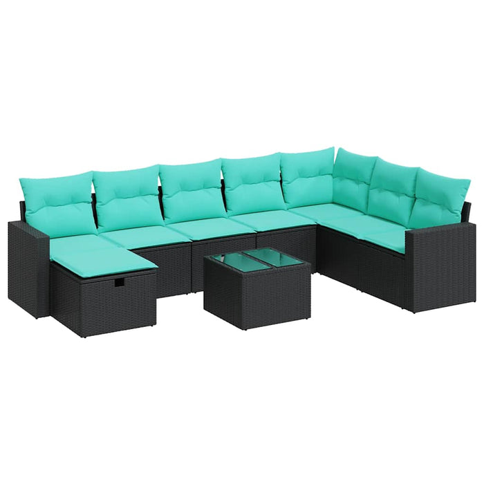 Set mobilier de grădină cu perne, 9 piese, negru, poliratan - WALTI WALTI