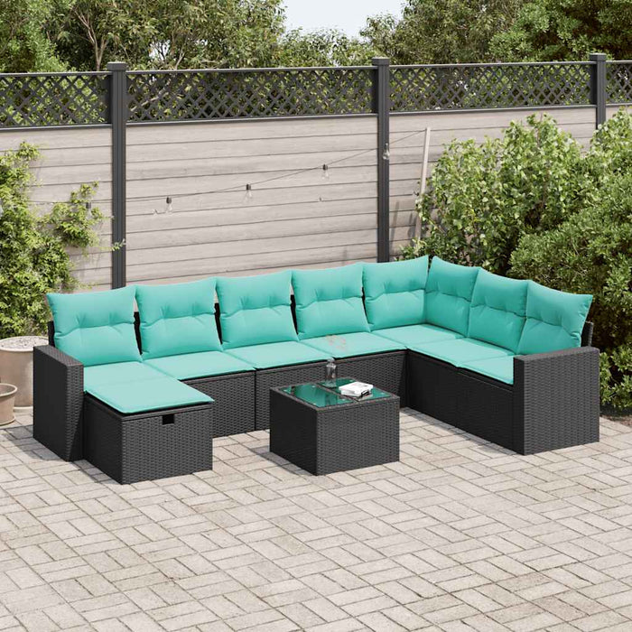 Set mobilier de grădină cu perne, 9 piese, negru, poliratan - WALTI WALTI
