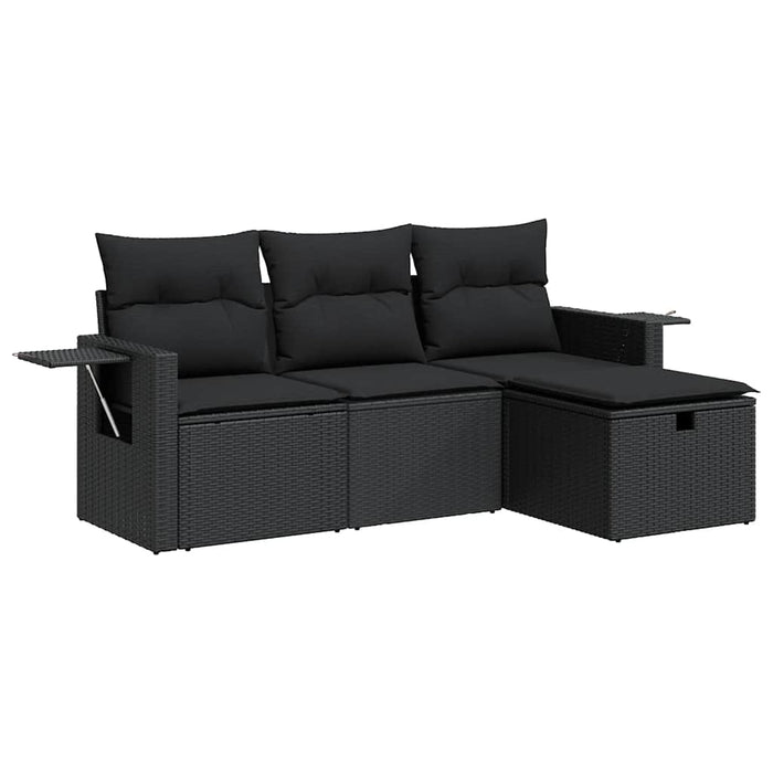 Set mobilier de grădină cu perne, 4 piese, negru, poliratan - WALTI WALTI