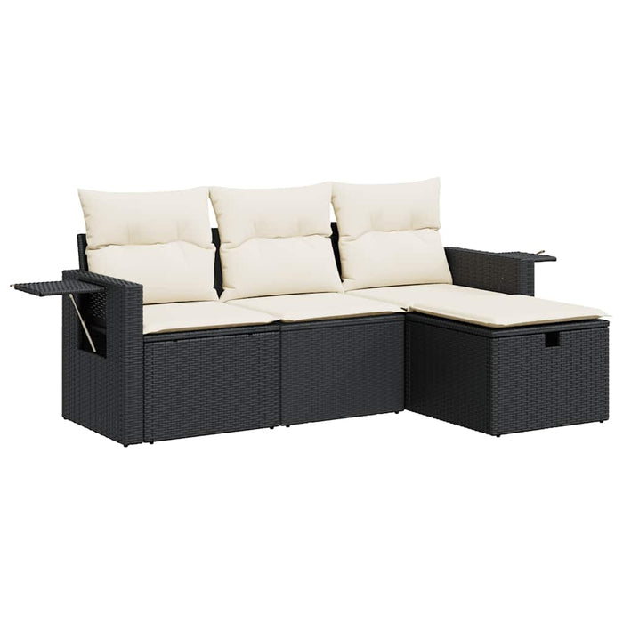 Set mobilier de grădină cu perne, 4 piese, negru, poliratan - WALTI WALTI