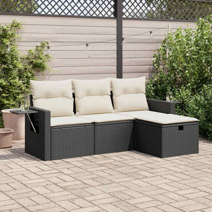 Set mobilier de grădină cu perne, 4 piese, negru, poliratan - WALTI WALTI