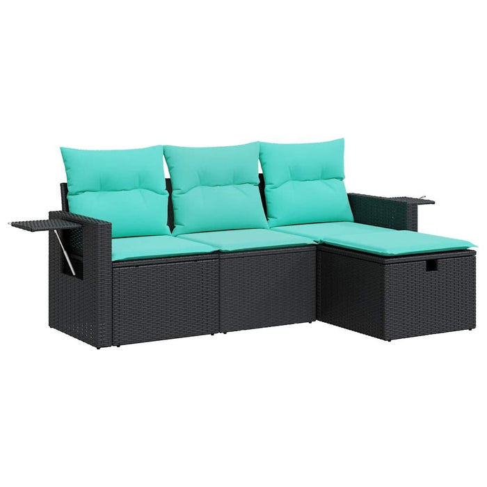 Set mobilier de grădină cu perne, 4 piese, negru, poliratan - WALTI WALTI