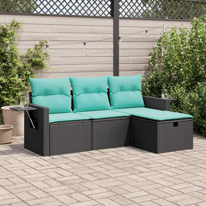 Set mobilier de grădină cu perne, 4 piese, negru, poliratan - WALTI WALTI
