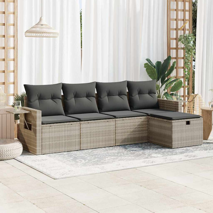 Set canapele de grădină cu perne, 5 piese gri deschis poliratan WALTI