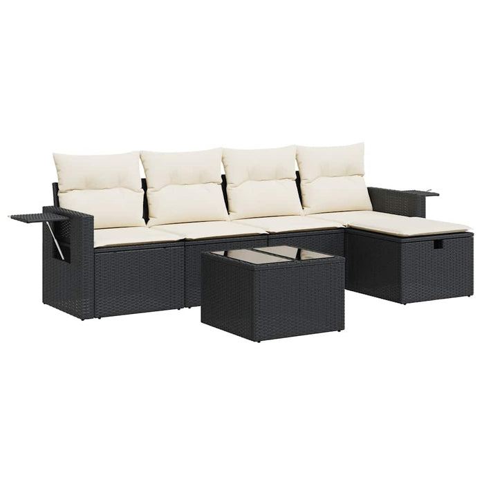 Set mobilier de grădină cu perne, 6 piese, negru, poliratan WALTI