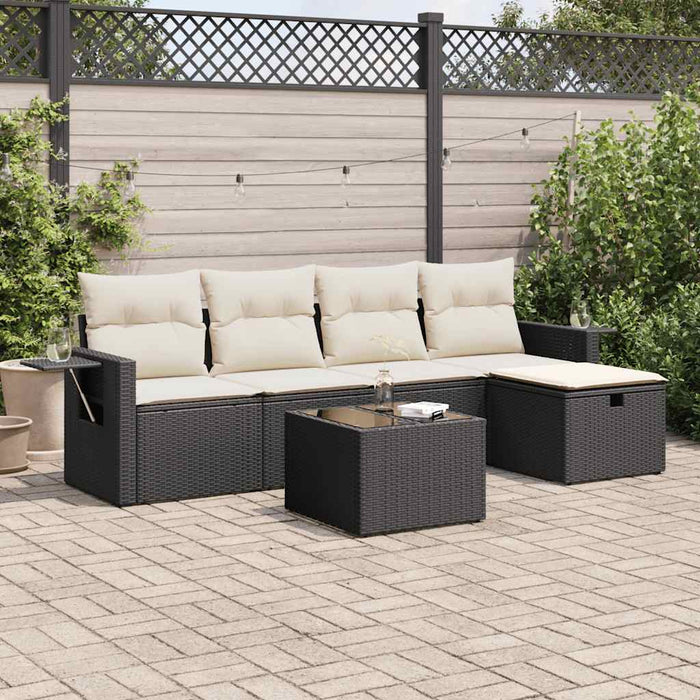 Set mobilier de grădină cu perne, 6 piese, negru, poliratan WALTI
