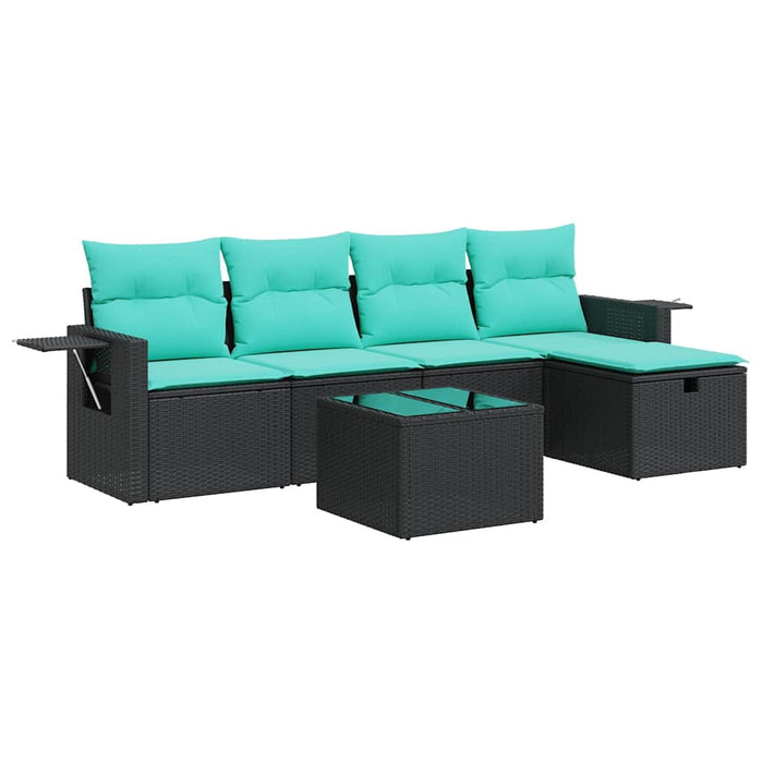 Set mobilier de grădină cu perne, 6 piese, negru, poliratan WALTI