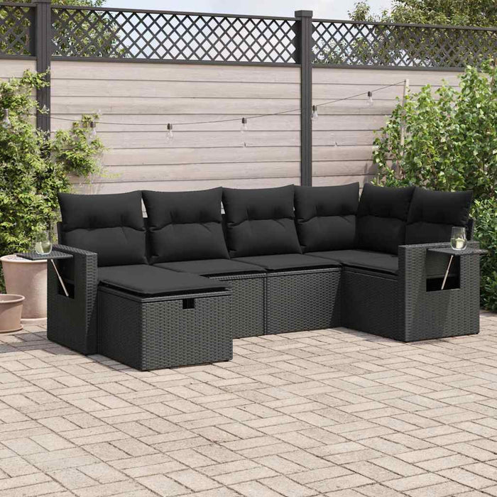 Set mobilier de grădină cu perne, 6 piese, negru, poliratan - WALTI WALTI