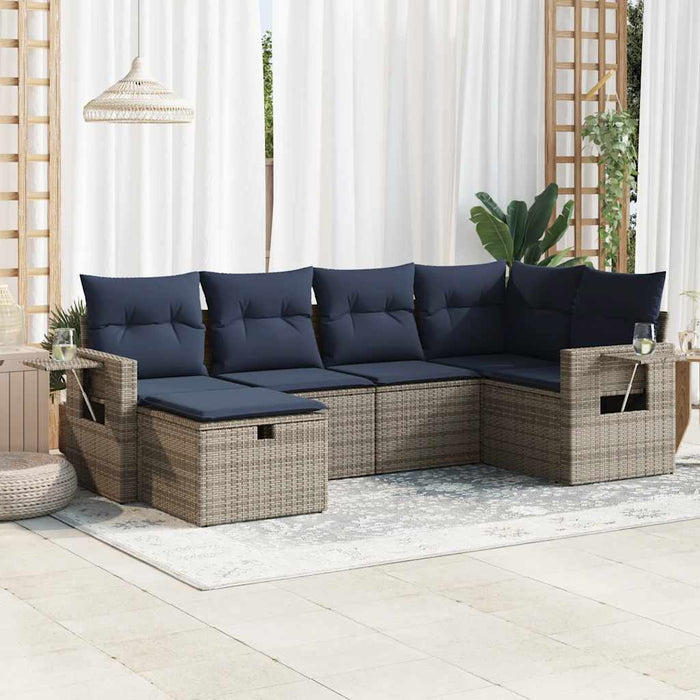 Set mobilier grădină cu perne, 6 piese, gri, poliratan - WALTI WALTI