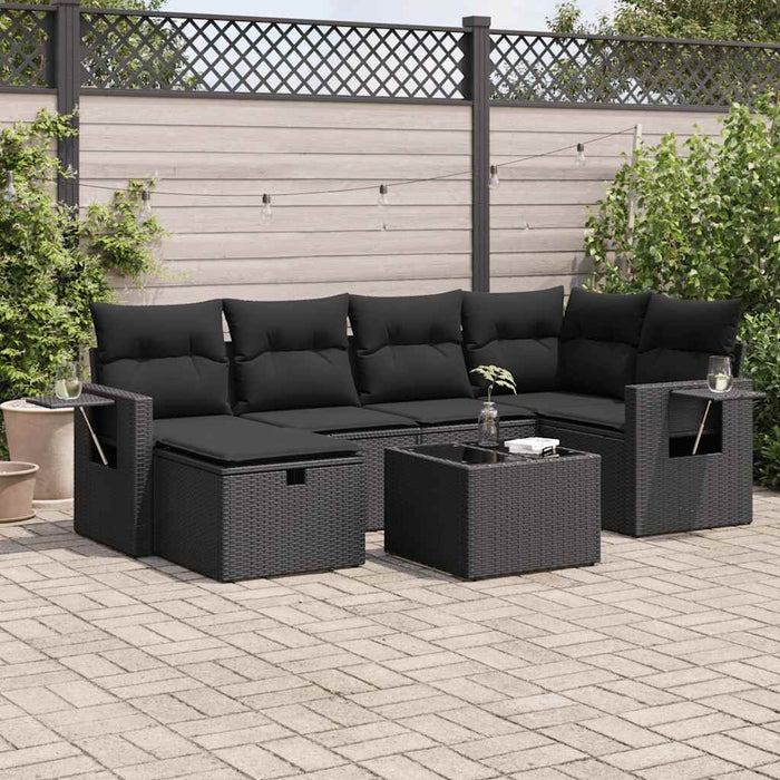 Set canapele de grădină cu perne, 7 piese, negru, poliratan - WALTI WALTI