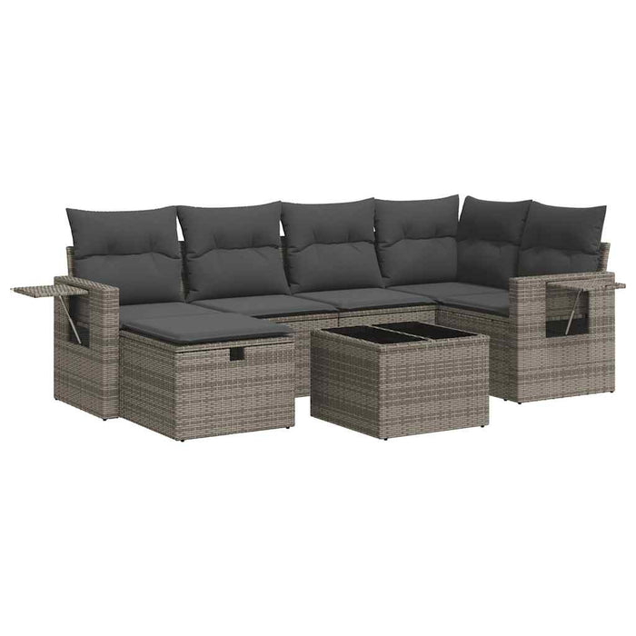 Set canapele de grădină, 7 piese, cu perne, gri, poliratan WALTI