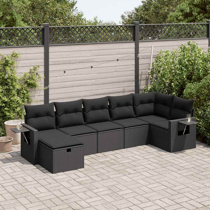 Set canapele de grădină cu perne, 7 piese, negru, poliratan - WALTI WALTI