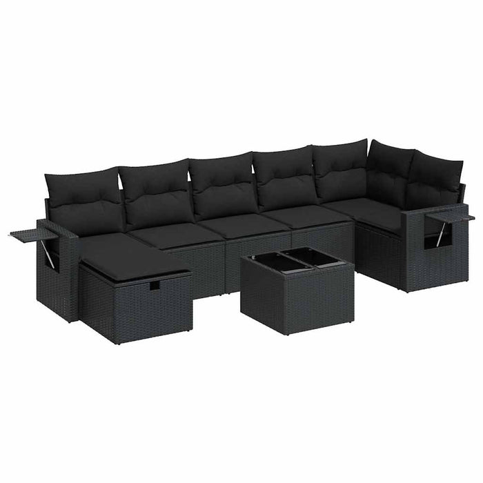 Set mobilier de grădină cu perne, 8 piese, negru, poliratan WALTI