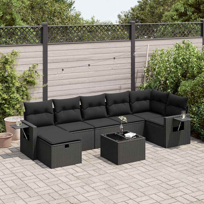Set mobilier de grădină cu perne, 8 piese, negru, poliratan WALTI