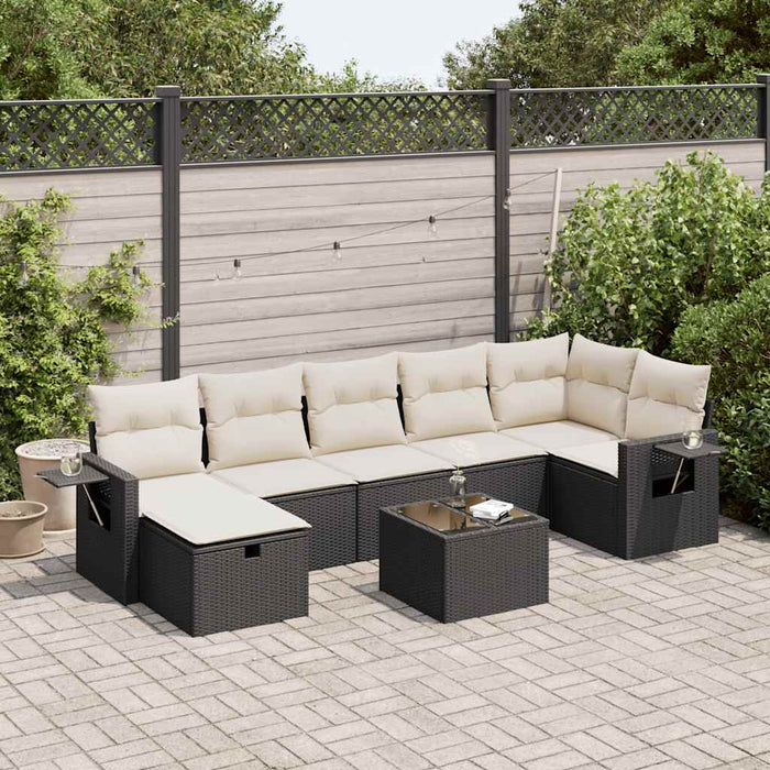 Set mobilier de grădină cu perne, 8 piese, negru, poliratan - WALTI WALTI