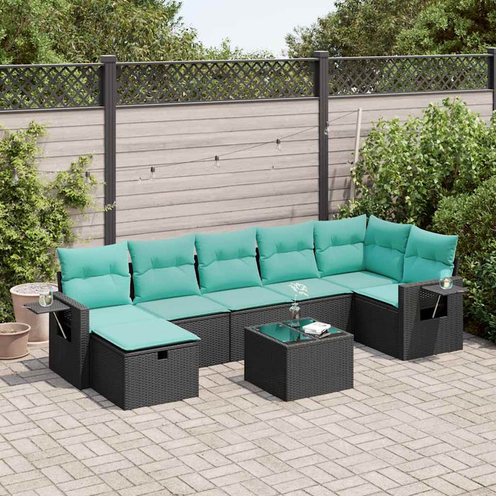Set mobilier de grădină cu perne, 8 piese, negru, poliratan - WALTI WALTI