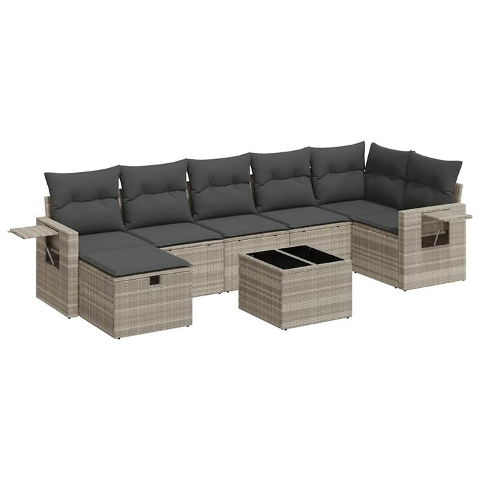 Set mobilier de grădină cu perne, 8 piese gri deschis poliratan - WALTI WALTI