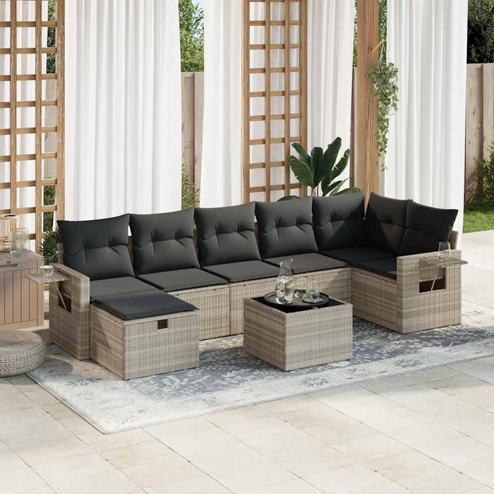 Set mobilier de grădină cu perne, 8 piese gri deschis poliratan - WALTI WALTI