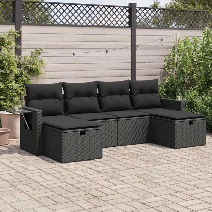 Set mobilier de grădină cu perne, 6 piese, negru, poliratan - WALTI WALTI
