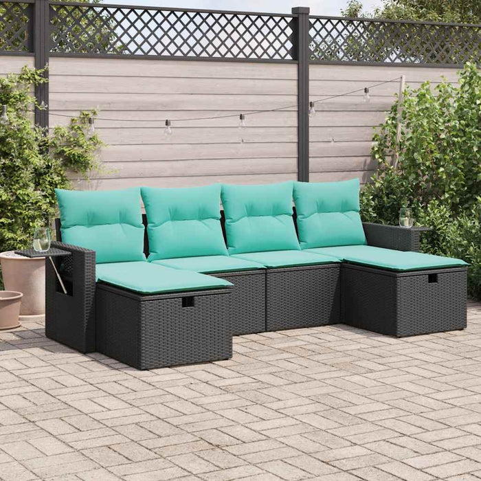 Set mobilier de grădină cu perne, 6 piese, negru, poliratan WALTI