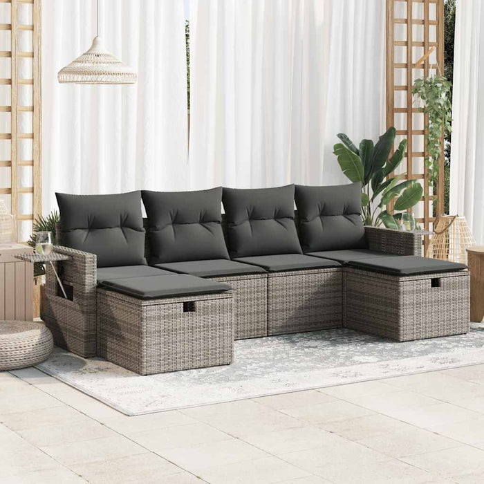 Set mobilier grădină cu perne, 6 piese, gri, poliratan WALTI