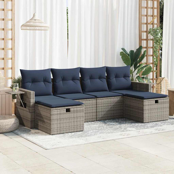 Set mobilier grădină cu perne, 6 piese, gri, poliratan - WALTI WALTI