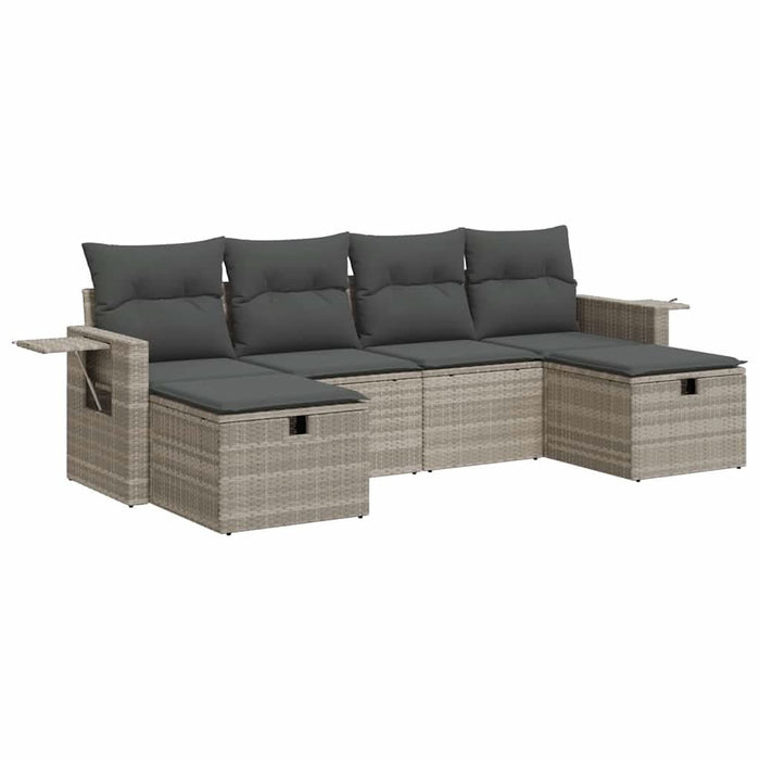 Set canapele de grădină cu perne, 6 piese gri deschis poliratan WALTI