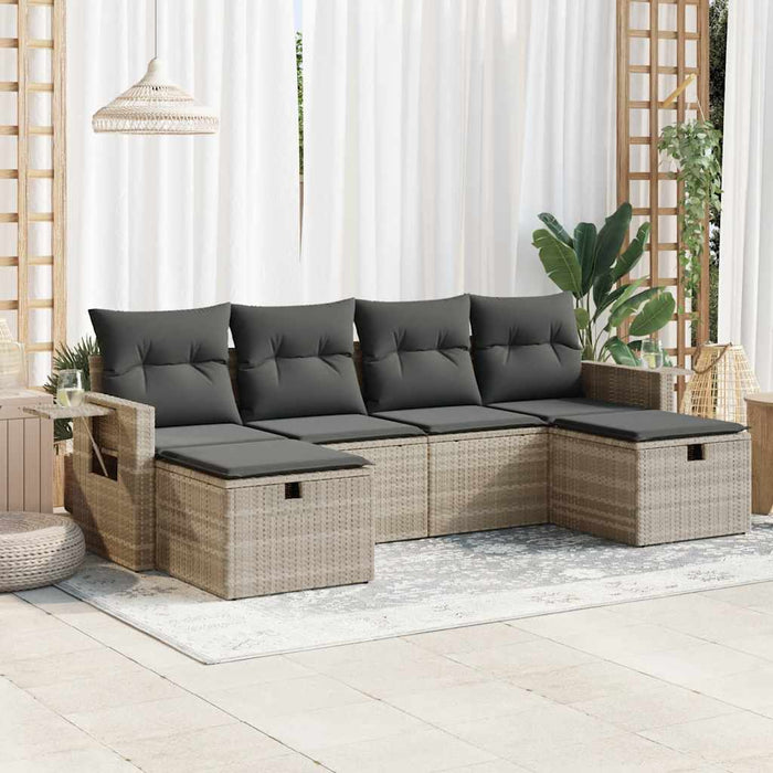 Set canapele de grădină cu perne, 6 piese gri deschis poliratan WALTI