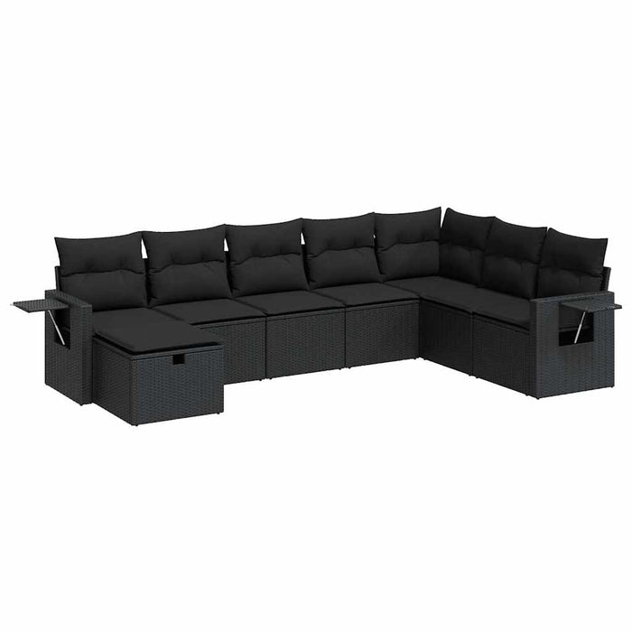 Set mobilier de grădină cu perne, 8 piese, negru, poliratan WALTI