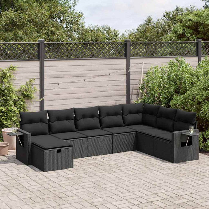 Set mobilier de grădină cu perne, 8 piese, negru, poliratan WALTI
