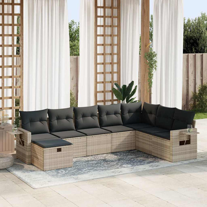 Set mobilier de grădină cu perne, 8 piese gri deschis poliratan - WALTI WALTI