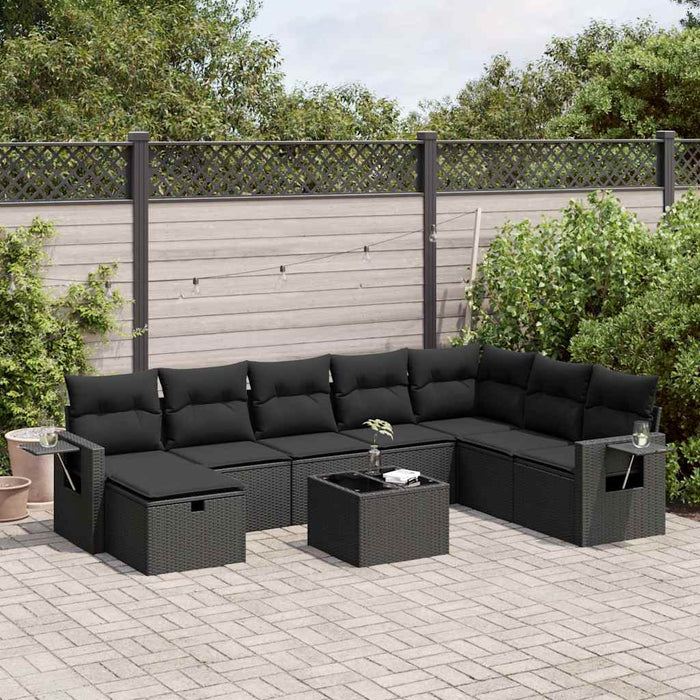 Set mobilier de grădină cu perne, 9 piese, negru, poliratan - WALTI WALTI