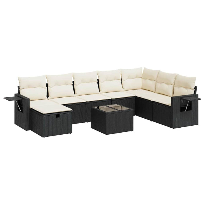 Set mobilier de grădină cu perne, 9 piese, negru, poliratan - WALTI WALTI
