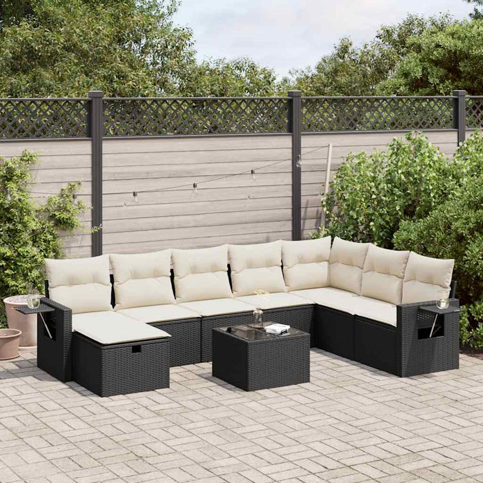 Set mobilier de grădină cu perne, 9 piese, negru, poliratan - WALTI WALTI