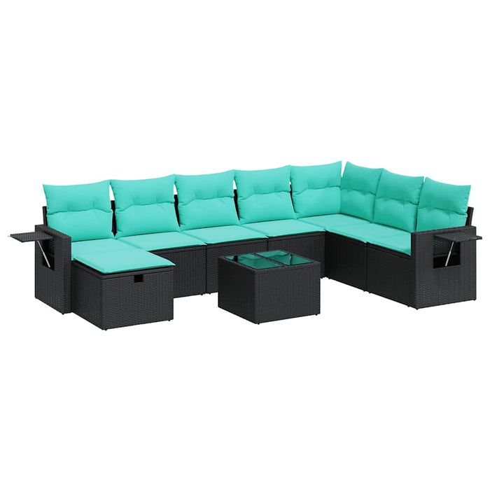 Set mobilier de grădină cu perne, 9 piese, negru, poliratan WALTI