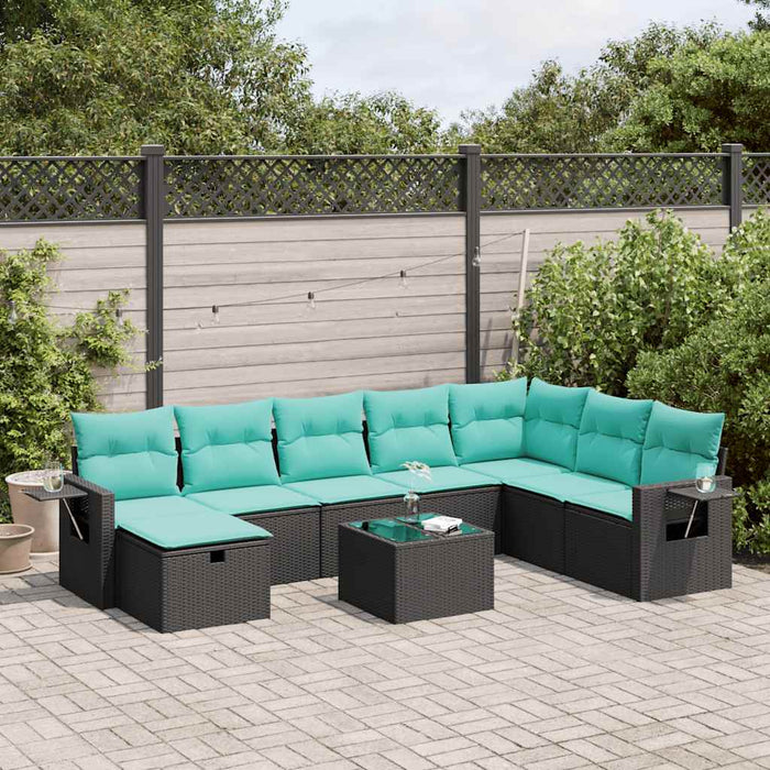 Set mobilier de grădină cu perne, 9 piese, negru, poliratan WALTI