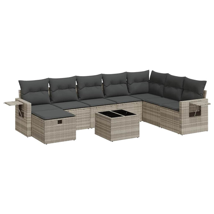 Set canapele de grădină cu perne, 9 piese gri deschis poliratan - WALTI WALTI