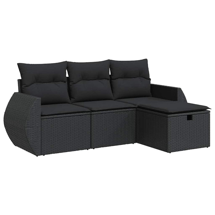 Set mobilier de grădină cu perne, 4 piese, negru, poliratan WALTI