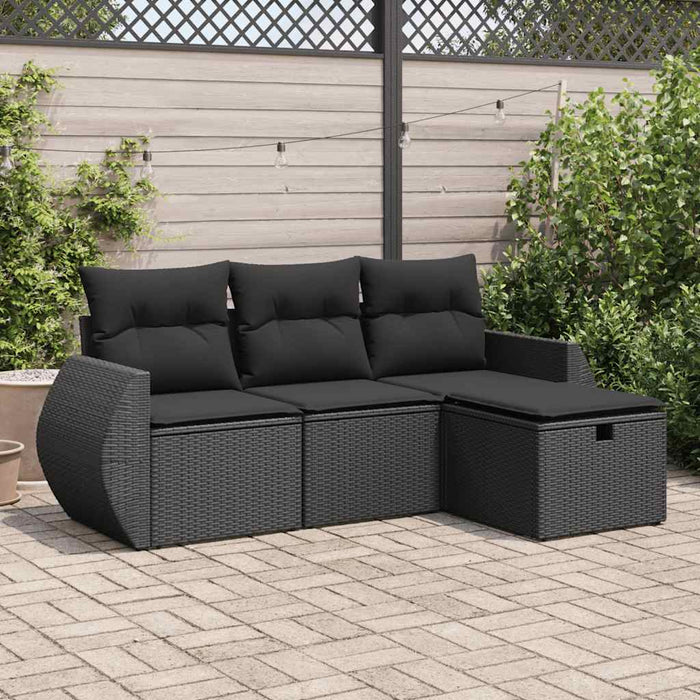 Set mobilier de grădină cu perne, 4 piese, negru, poliratan WALTI