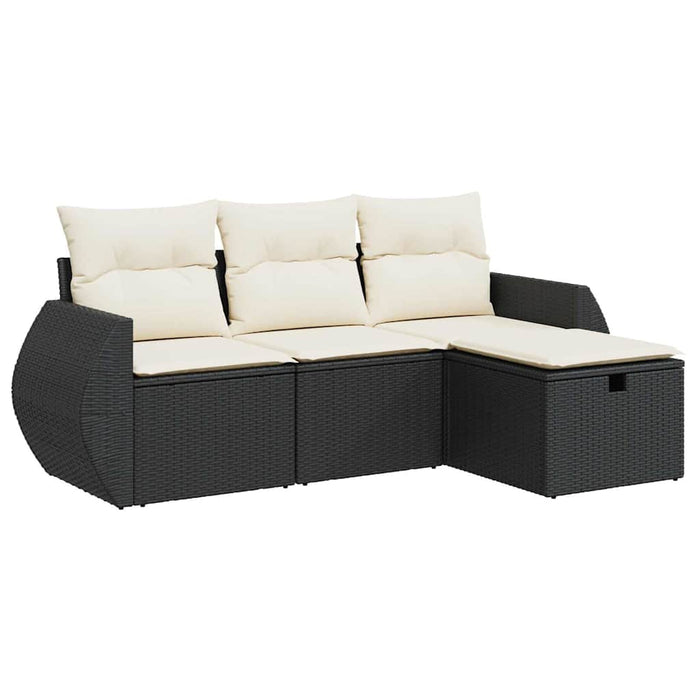 Set mobilier de grădină cu perne, 4 piese, negru, poliratan - WALTI WALTI