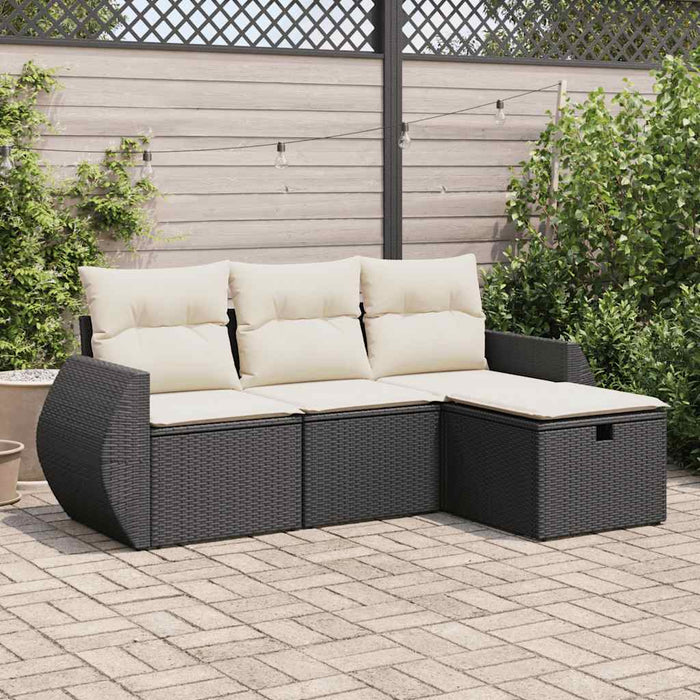 Set mobilier de grădină cu perne, 4 piese, negru, poliratan - WALTI WALTI