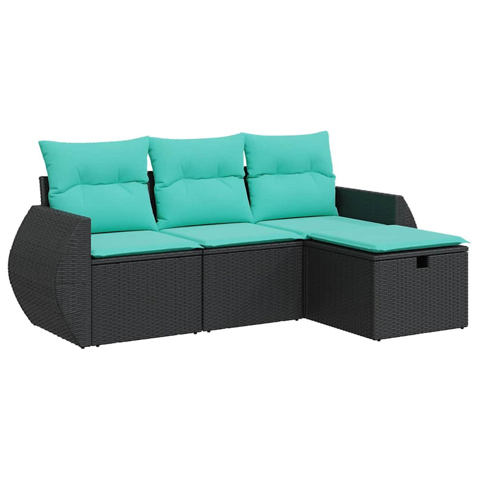Set mobilier de grădină cu perne, 4 piese, negru, poliratan - WALTI WALTI