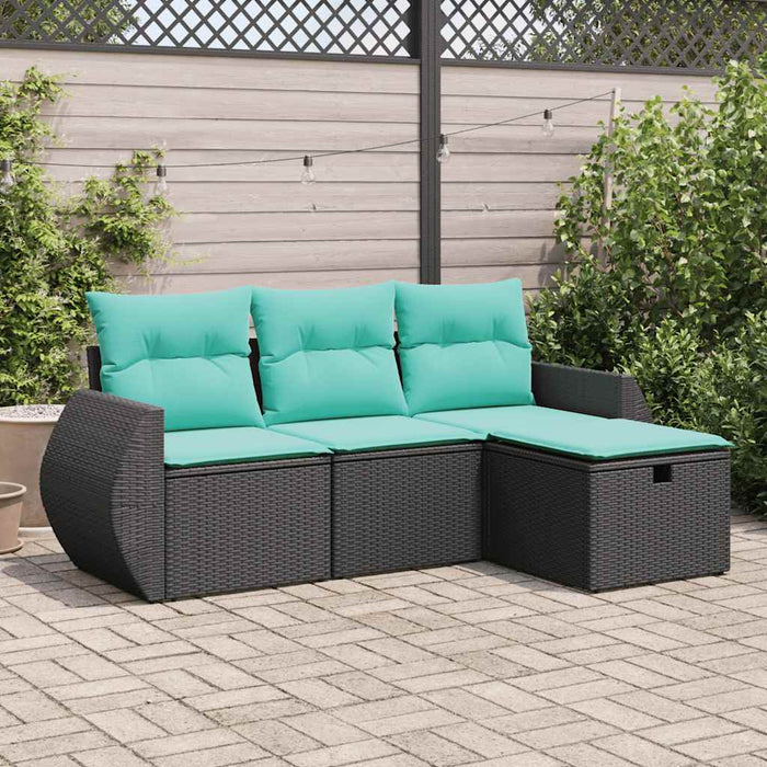 Set mobilier de grădină cu perne, 4 piese, negru, poliratan - WALTI WALTI