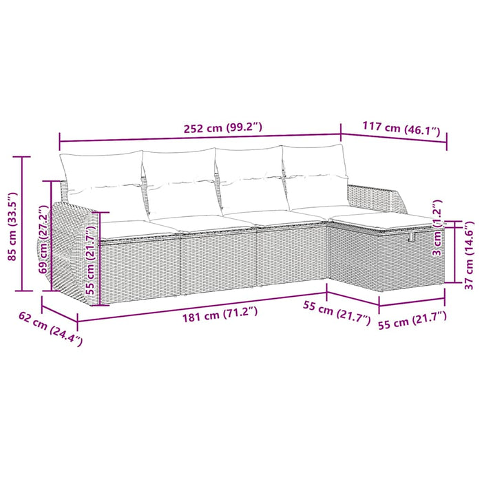 Set mobilier de grădină cu perne, 5 piese, negru, poliratan - WALTI WALTI