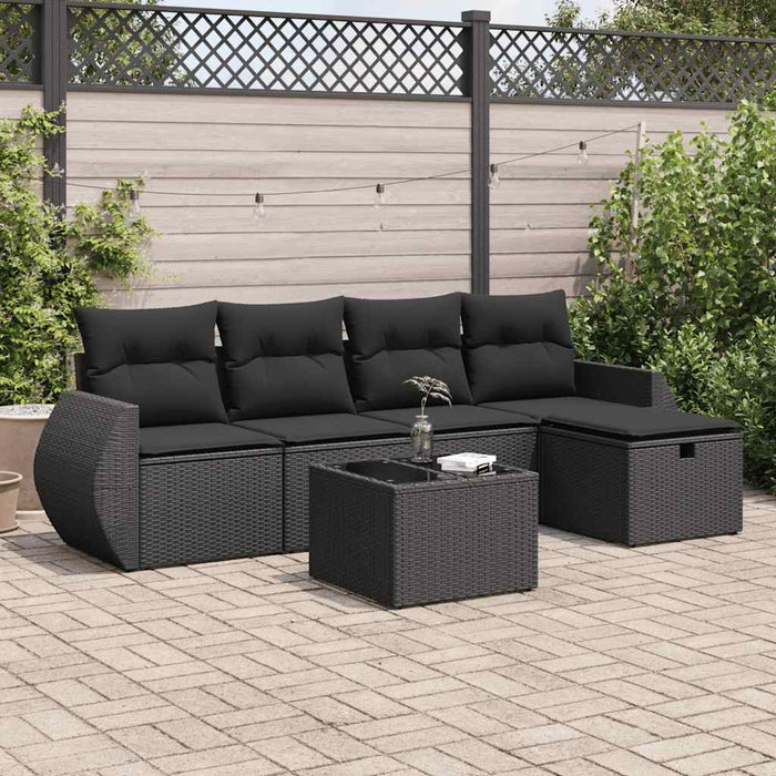 Set mobilier de grădină cu perne, 6 piese, negru, poliratan - WALTI WALTI