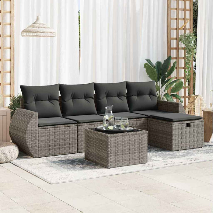 Set mobilier grădină cu perne, 6 piese, gri, poliratan - WALTI WALTI